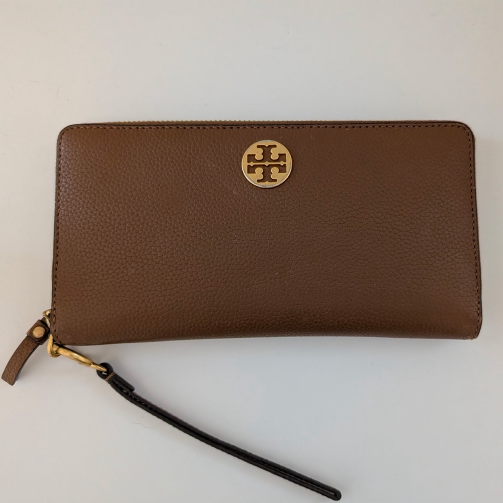 Tory Burch Tan Wristlet with Gold Accent